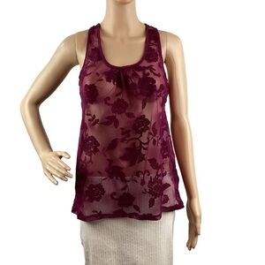 Bobeau Sheer Floral Tank Top Size S Purple Floral